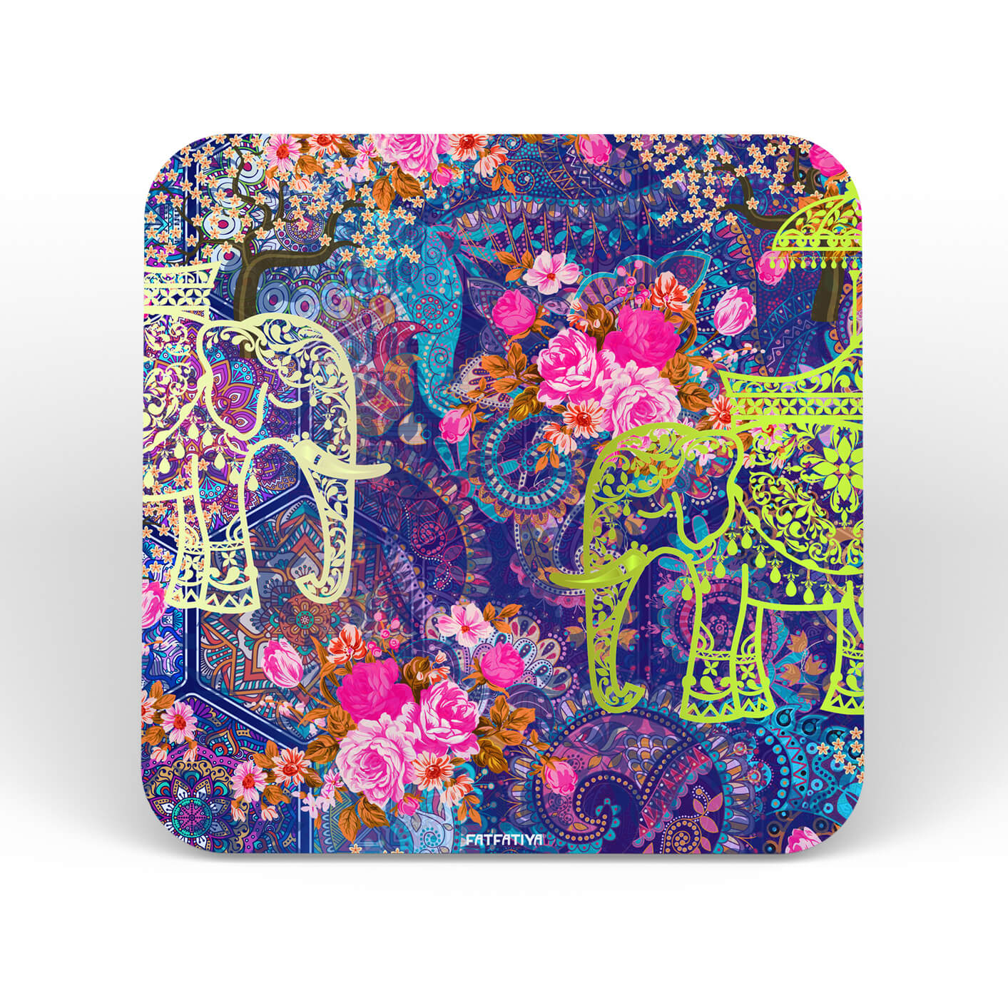 Two Decorated Elephant Designer Printed Coasters Set
