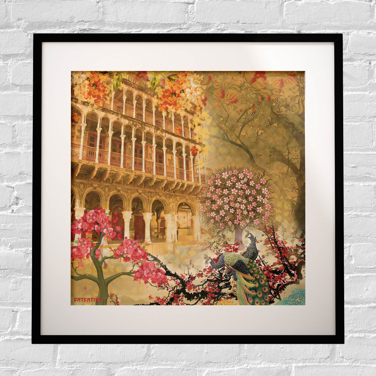 Historical Fort and Floral Framed Indian Wall Art Print
