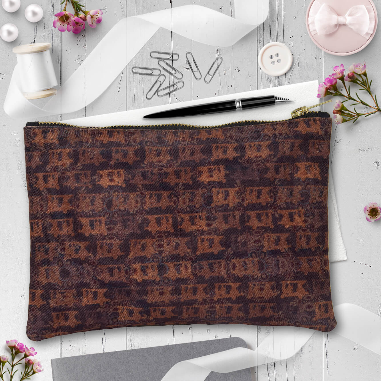 Brown Auto Flower Utility Pouch