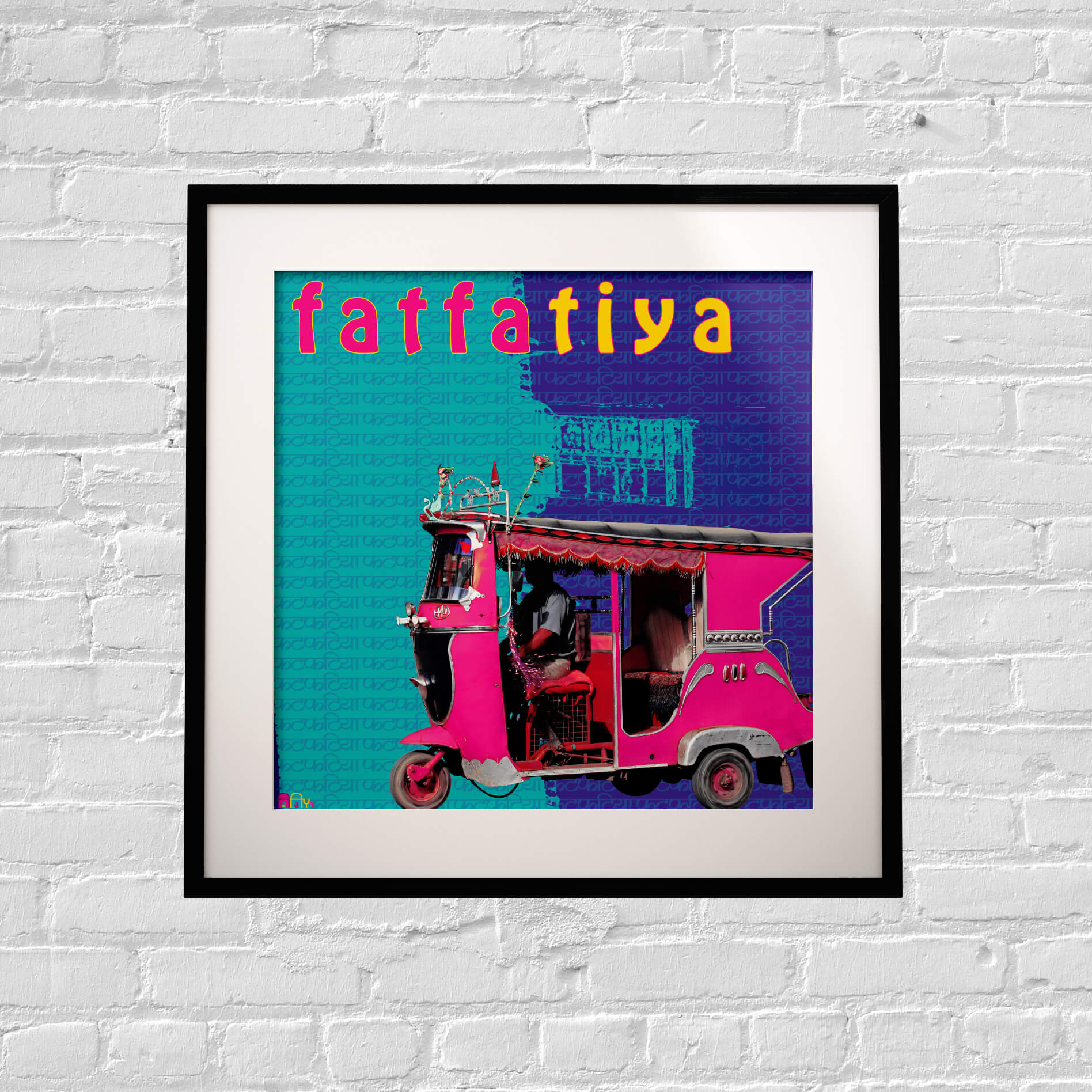 Pink Taxi Art Print 9×9 Inches
