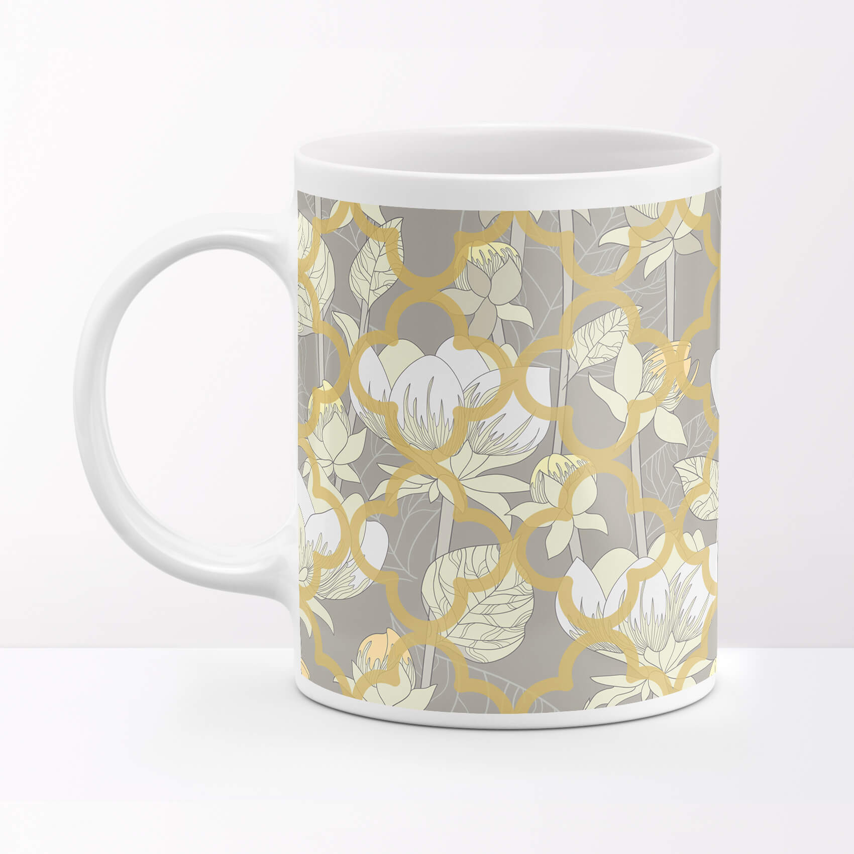 White Lotus Flower Ceramic Mug