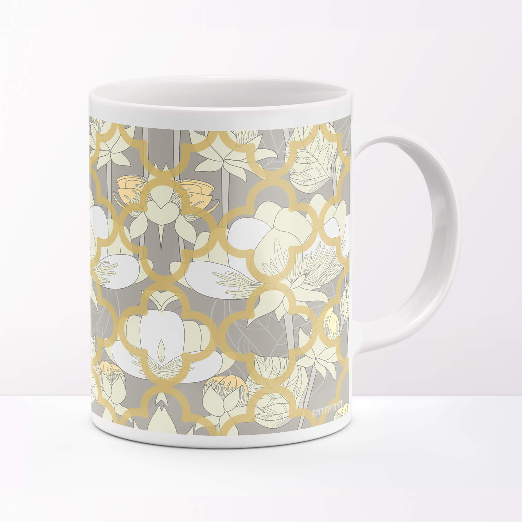 White Lotus Flower Ceramic Mug