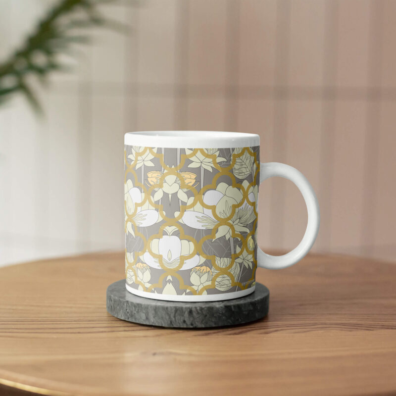 White Lotus Flower Ceramic Mug - Image 3