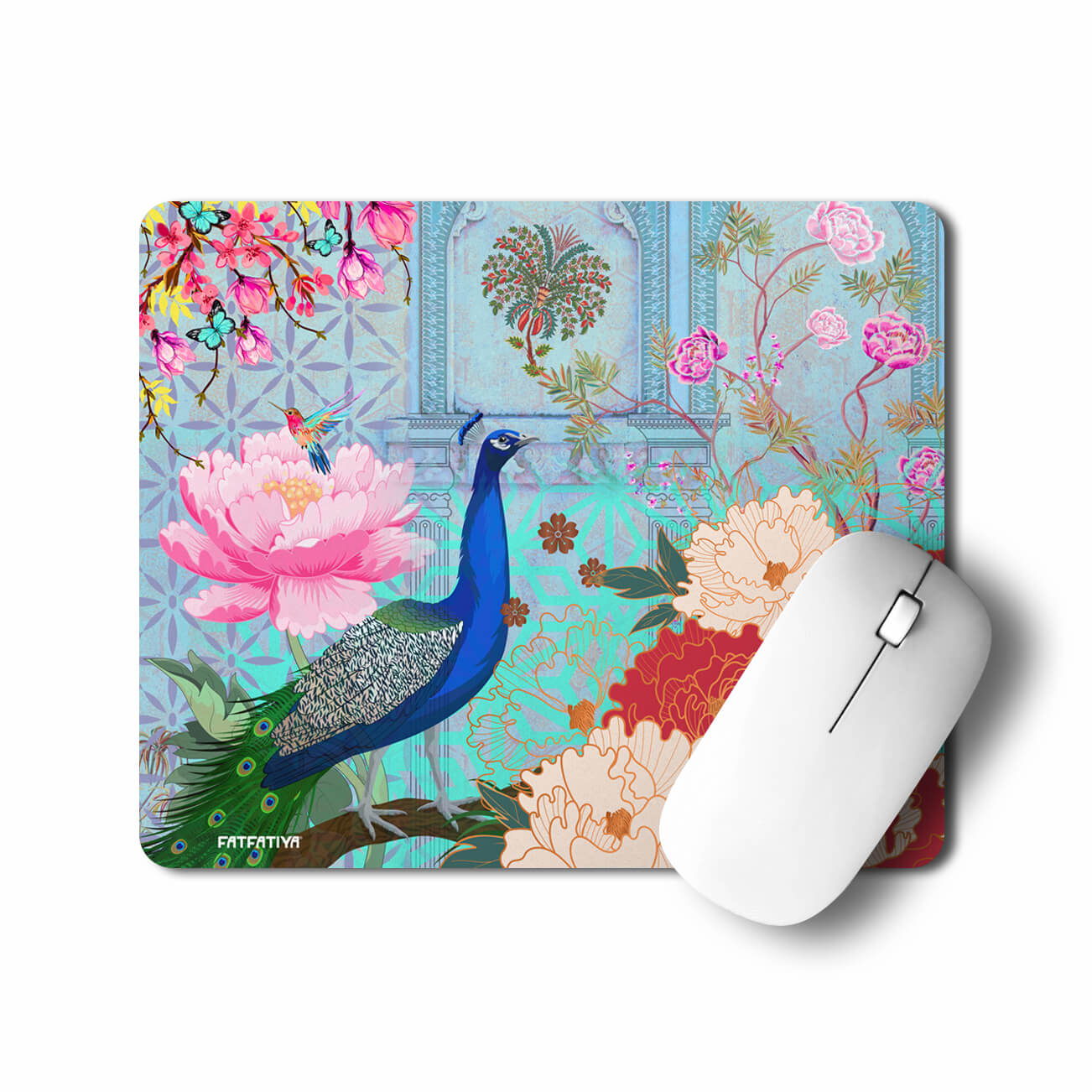 Elegant Peacock and Flower Mouse Pad