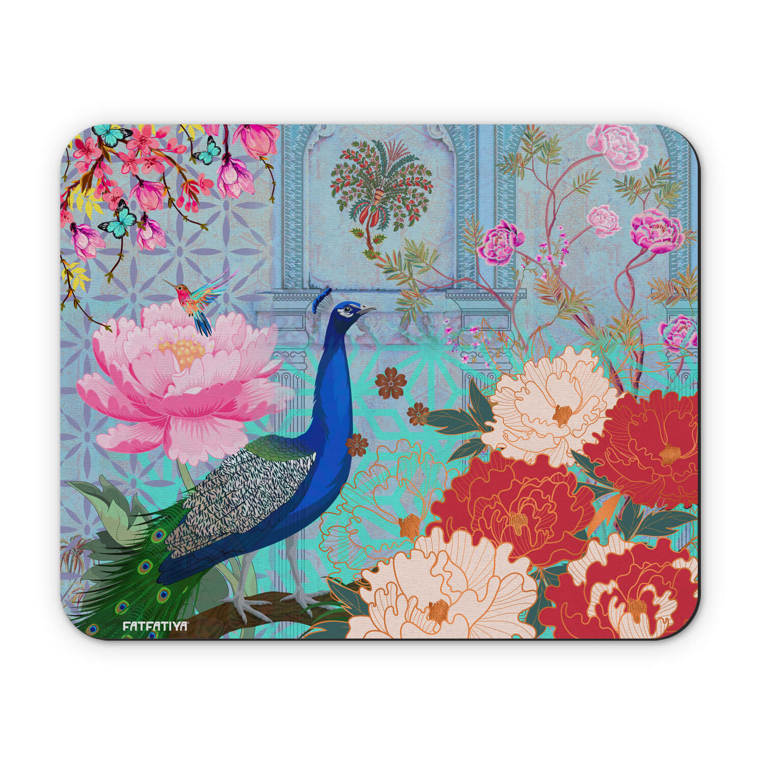 Elegant Peacock and Flower Mouse Pad